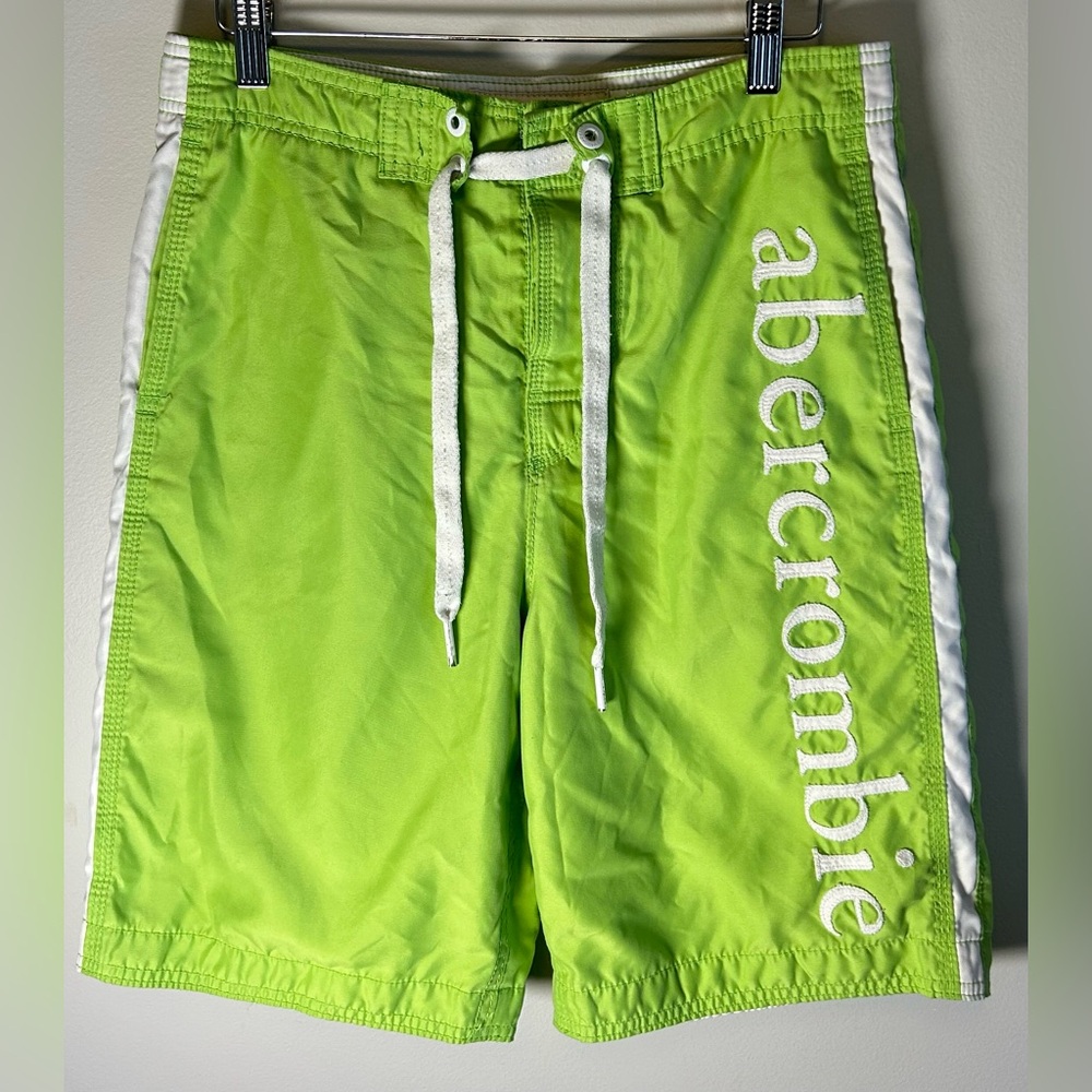 Vintage Abercrombie Fitch Swim Trunks Men’s XL Lime Green Spellout Board Shorts
